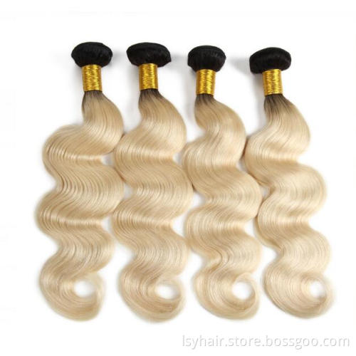 100% Unprocessed Caucasian Human Hair 1B 613 Blonde Ombre Color Remy Ukrainian Hair Weave Bundles With Lace Closure Frontal